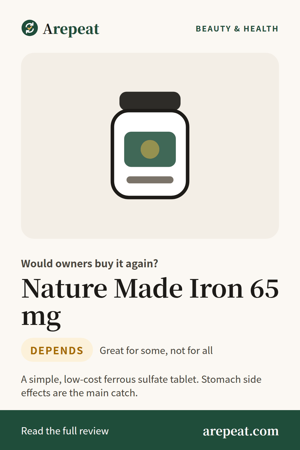 Nature Made Iron 65 mg review: would owners buy it again?