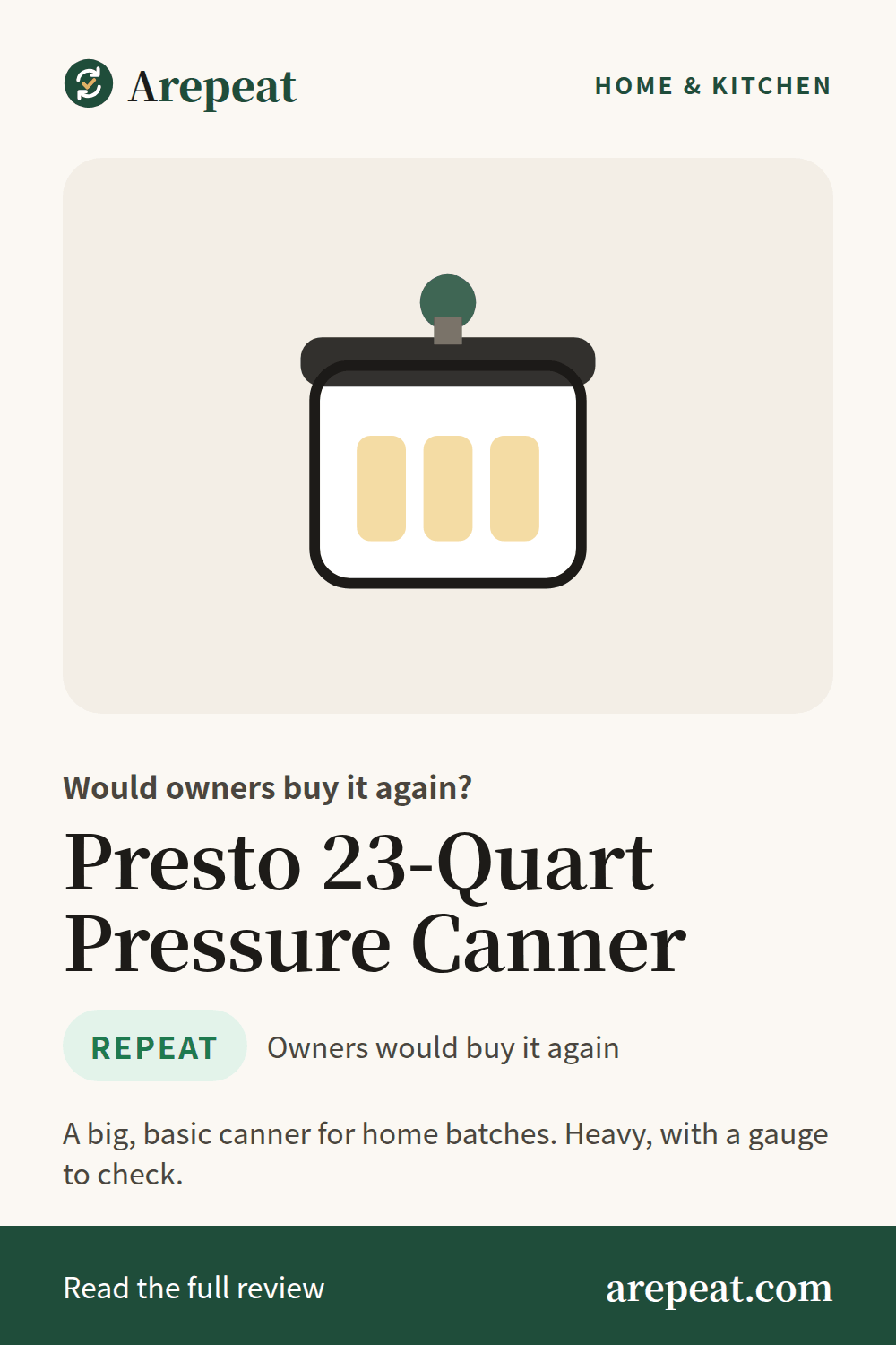 Presto 23-Quart Pressure Canner review: would owners buy it again?